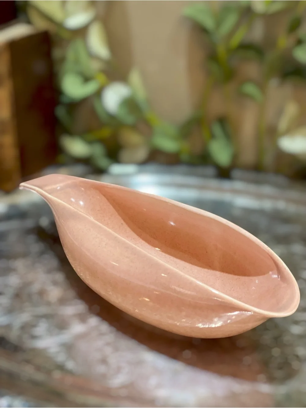 Vintage Russell Wright Gravy Bowl Boat Pink Coral Steubenville Pottery 10” Nice!